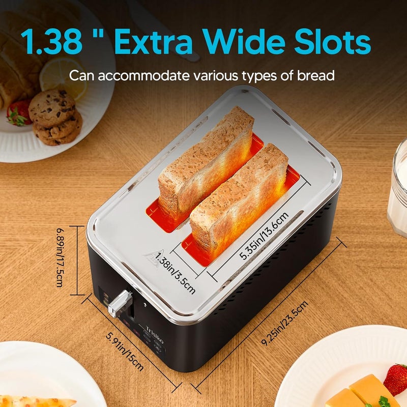 Trisiko ® Touch Screen Toaster 2 Slice,Smart Toaster with Digital Timer, 1.38" Extra-Wide Slots for Bread& Bagel,with Reheat, Defrost, Cancel, +15s Boost, Great for Home, Office, Dorm (Black) - Image 3
